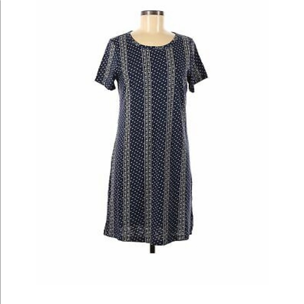 Old Navy Casual Boho Navy and White Short Sleeve T Shirt Dress (Large)